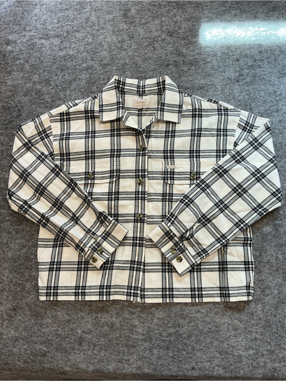 Brixton Cream and Black Plaid Shirt Jacket Size S
